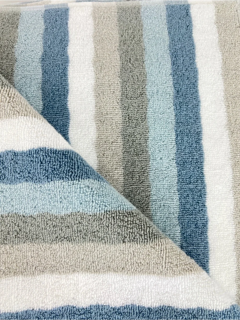 Soho Living Bath Towel Set Dots and Stripes Blue Gray White 100% Cotton 2 Pc NEW